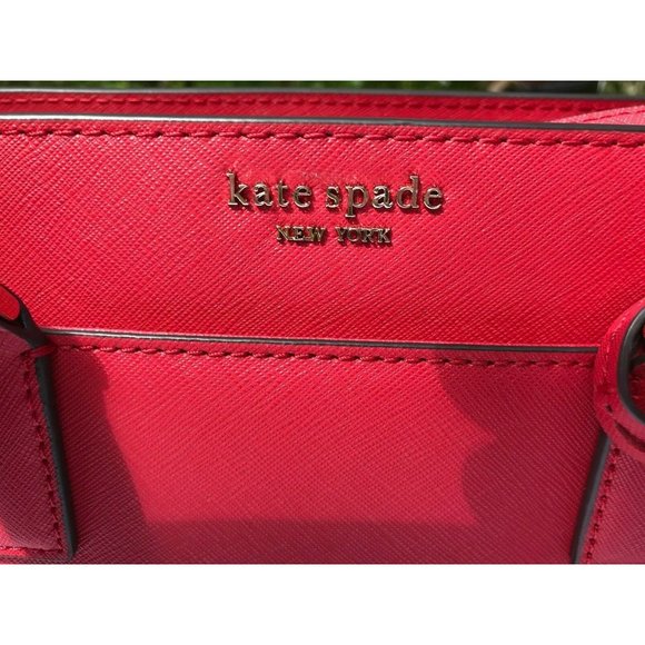 New NWT Kate Spade Red Leather Handbag Cameron Chili w/ Strap 13x10" - Picture 2 of 12